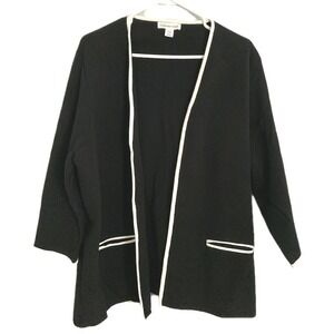 Coldwater Creek Cardigan‎ Sweater Women 2X Black Open Front Trim Pockets Knit